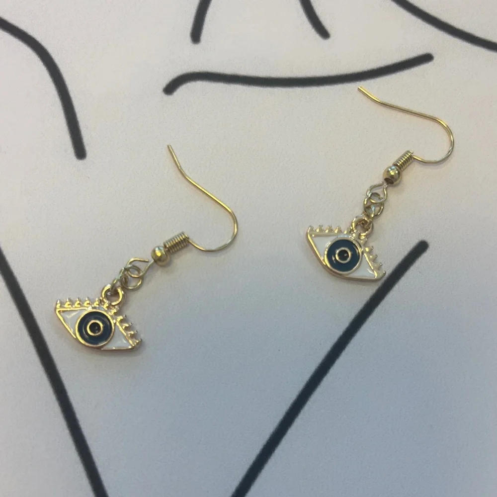 Hand Crafted Gold Eye Earrings for Kids Evil Eye - Picture 2 of 2